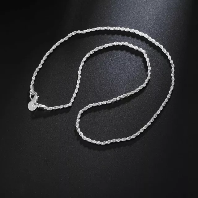 925 Sterling Silver Filled 2mm Thick Sparkling Rope Necklace 45cm Long AU Stock