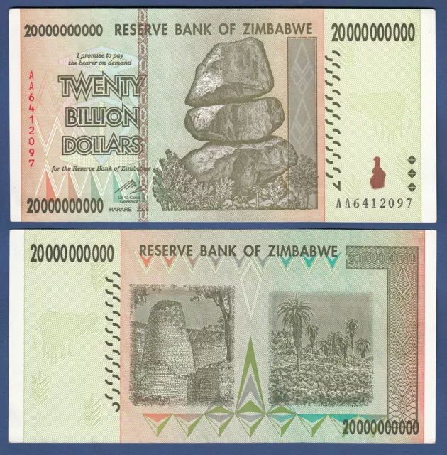 SIMBABWE / ZIMBABWE 20 Billion Dollars 2008  aUNC P.86