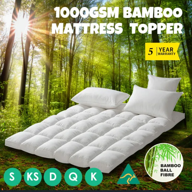 1000GSM Bamboo Fibre Pillowtop Mattress Topper Pad Fully Fitted Underlay  5CM
