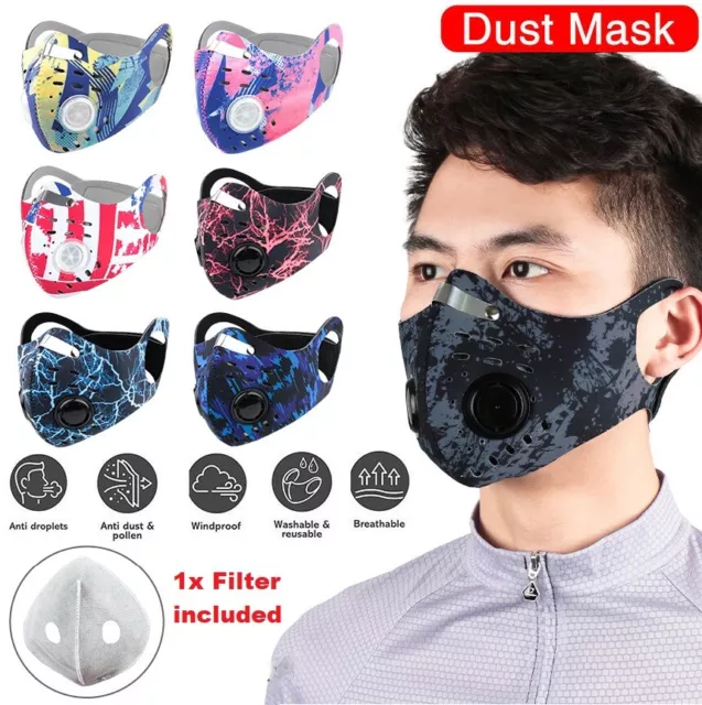 Reusable Face Mask With Filter Anti Air Pollution PM2.5 Two Valve Washable UK
