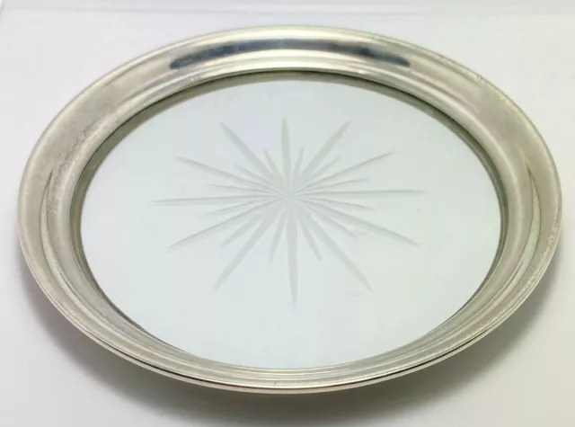 Sterling Silver Ash Tray with Decorative Glass Plate