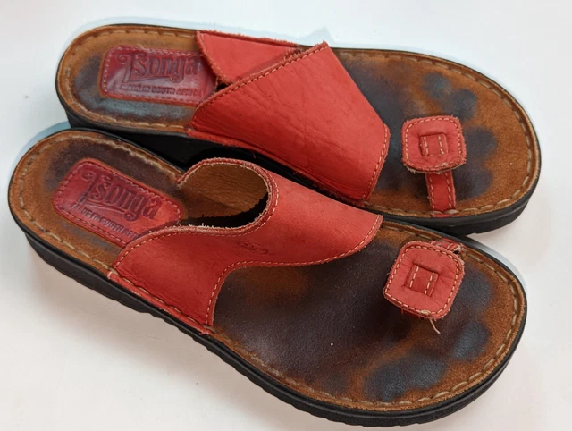 Tsonga Sandals Womens 9 / 40 Turquoise Slide Red Faux Leather Slip On Open Toe