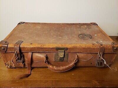 Vintage Antique LEATHER Train Case Suitcase Luggage Sante Fe Decor 🚂 👜