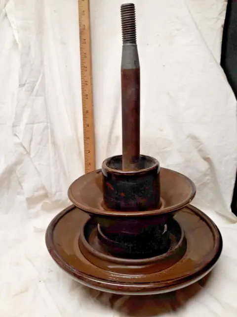 Vintage Large Swirled Two-tone Black Brown Mushroom Porcelain Insulator w/pole 3