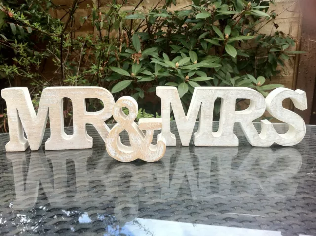 Mr & Mrs White Wash Wood Free Standing Letters Wedding Top Table Decoration Gift
