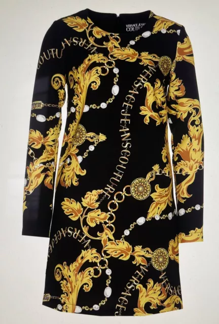 Versace Jeans Couture Baroque-Printed Long-Sleeved Crewneck Mini Dress