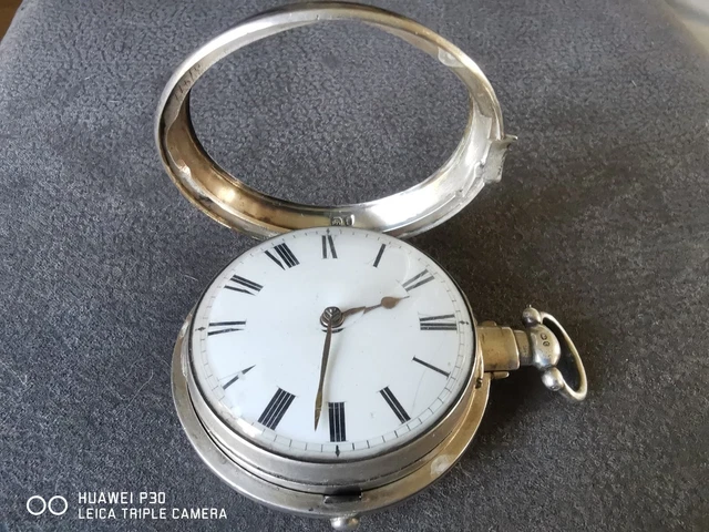 MONTRE GOUSSET ANCIENNE à coq, anglaise en argent avec double boîtier