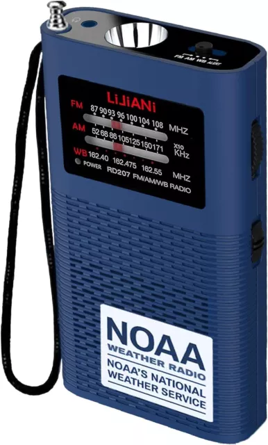 Pocket Weather Alert Radio NOAA/Am/Fm Portable Transistor Powered Blue