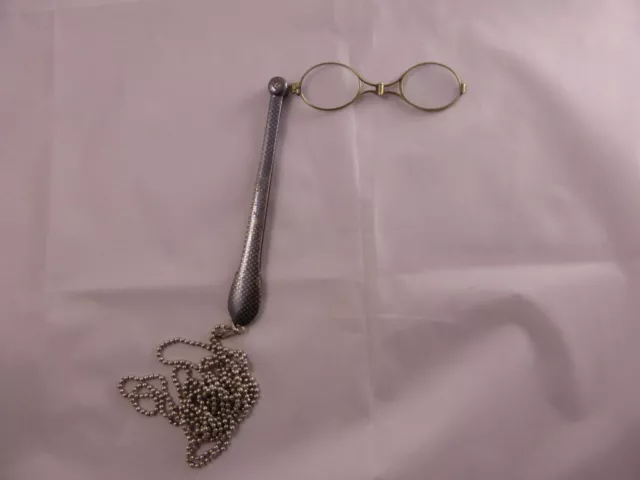 Antichi Occhiali Lorgnette Argento Niello Catena Epoca Fine '800-Inizio '900