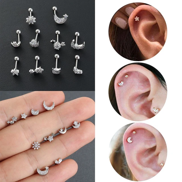 Set Piercing Naso Senza Filo Set Piercing Naso E Orecchio In Acciaio Chirurgico 316L - Senza Filettatura, Ipoallergenico, Con Vari Top E Lunghezze Piercing Per Orecchio