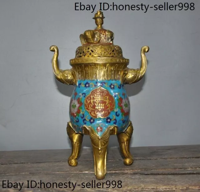 13.2" Marked Chinese bronze Gilt Cloisonne Elephant statue incense burner censer