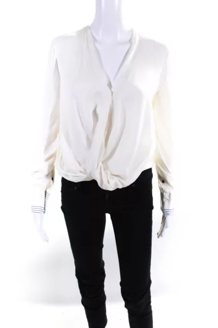 Rag & Bone Womens Silk Chiffon V-Neck Wrap Long Sleeve Blouse Top White Size XS