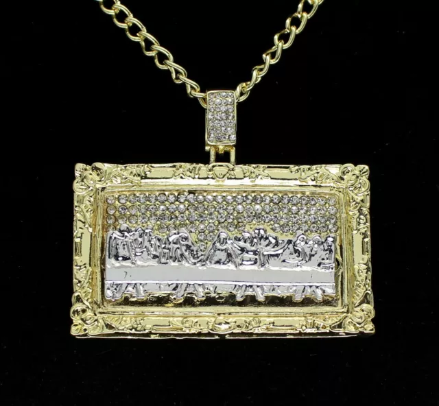 XL Last Supper Pendant Iced Cuban/Rope Necklace Chain Men Gold Plated CZ  Jewelry