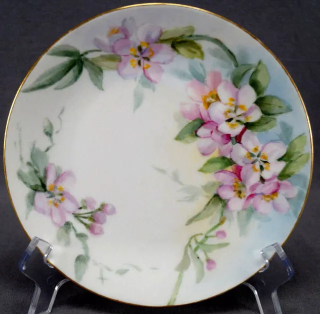 Guerin Limoges Hand Painted Pink Cherry Blossoms 7 3/8 Inch Plate C. 1900-1932