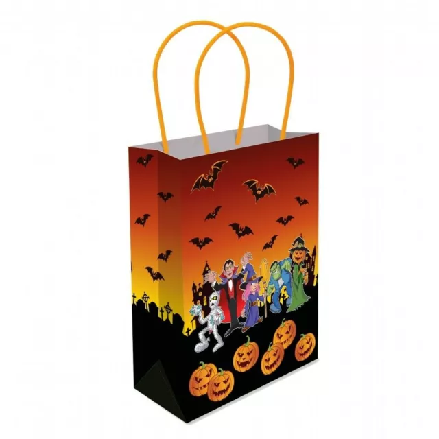 TRICK OR TREAT Halloween Paper Sweet Bags With Handles Kids Adults Loot