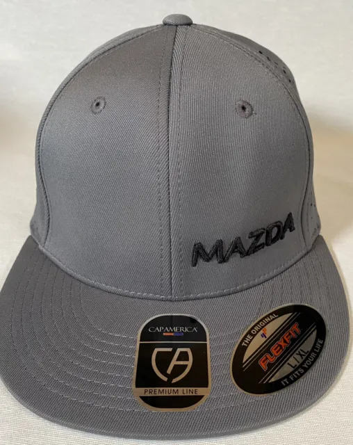 New Mazda FlexFit Vented Embroidered Logo Baseball Cap  Hat Gray Size L/XL