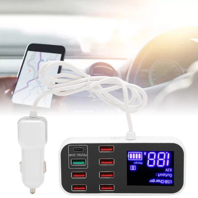 Caricabatterie display 8 porte 40 W telefono auto ad alta velocità resistente PD QC 3.0 resistente