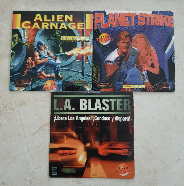Lot de 3 jeux PC CD-Rom vintage Alien Carnage + Planet Strike + L.A blaster