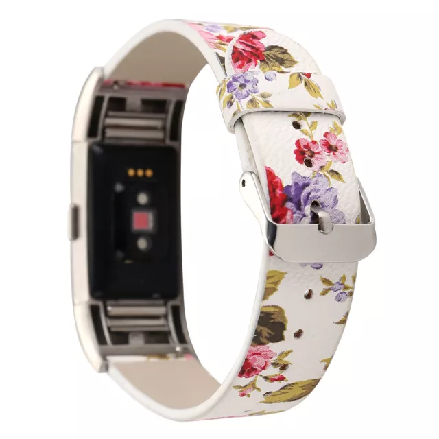 Flower Print Leather Replacement Watch Band Strap For Fitbit Charge 6 5 4 3 2 2