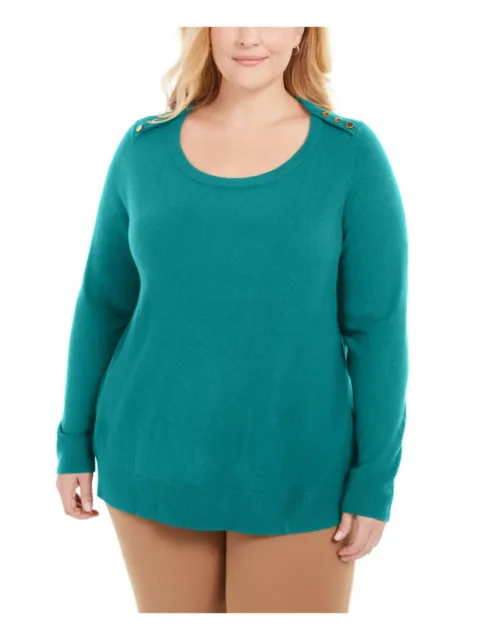 KAREN SCOTT Teal Heather Long Sleeve Scoop Neck Sweater - Plus Size 2X - NWT $50