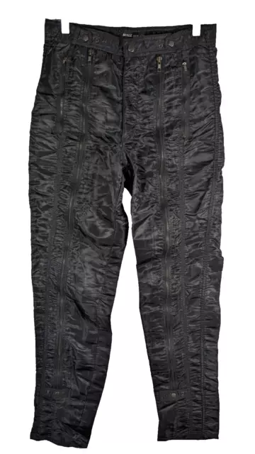 Bugle Boy Black Vintage Nylon Parachute Pants with Grey Zippers