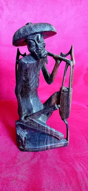 Art Deco Balinesisce Wasserträger  Ebenholzfigur  geschnitzt alter Mann  21 cm