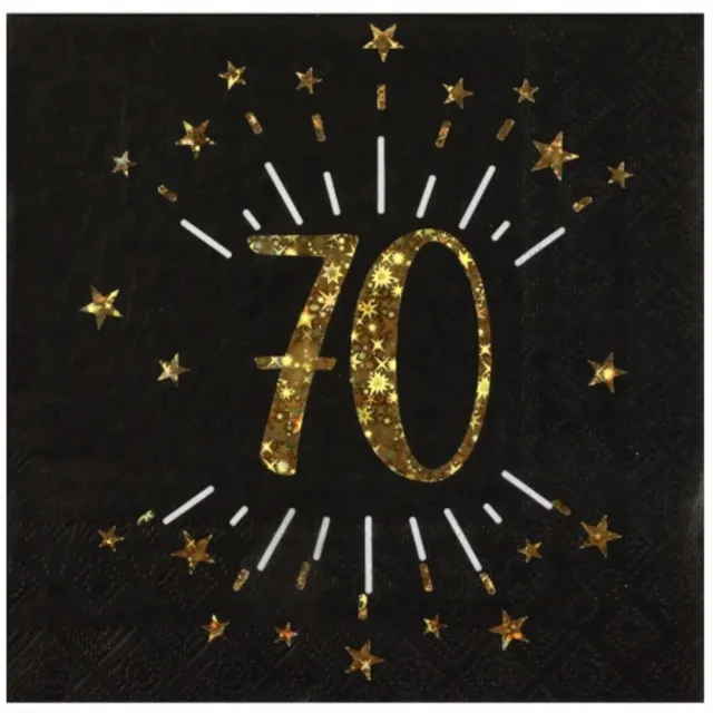 Black Gold 70th Birthday Paper Napkins | Foil Age 70 Party Tableware x 10