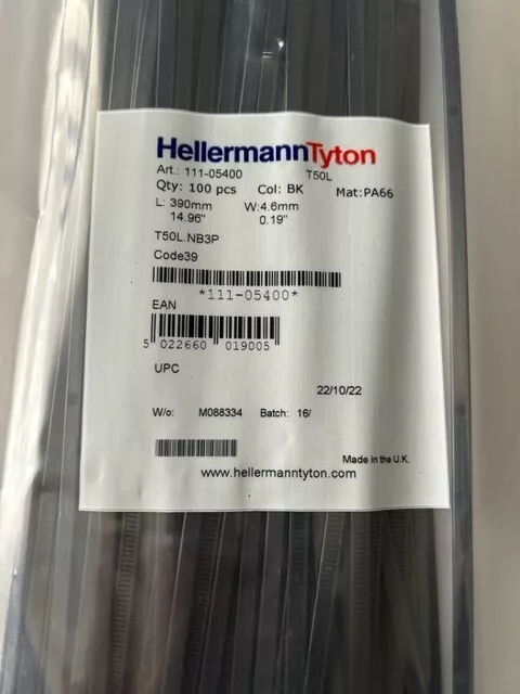 Hellermann Tyton Pack of 100 390mm x 4.6mm Black Cable Ties