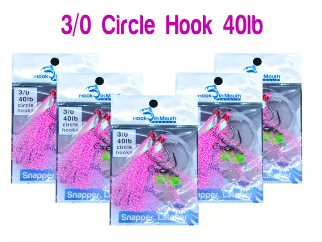 5 x 3/0 Pink Rigs Snapper Snatcher Rig Flasher 40lb Paternoster Flathead