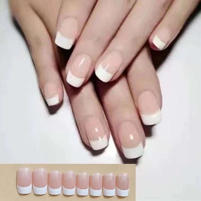Long Square False Nails French Edge Press on Nails New Fake Nials  Women Girls