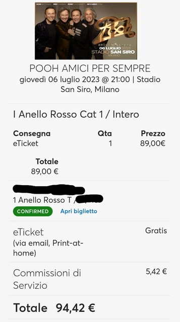 Biglietto Concerto Pooh 2023