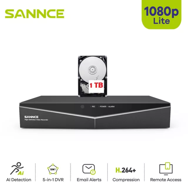 [ 1TB HDD ] SANNCE 4CH  HDMI DVR Recorder Video For CCTV Security Camera Remote