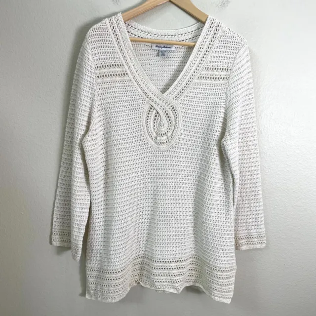 Tommy Bahama Womens XL Linen Cotton Blend Knit Sweater Metallic Tunic Top