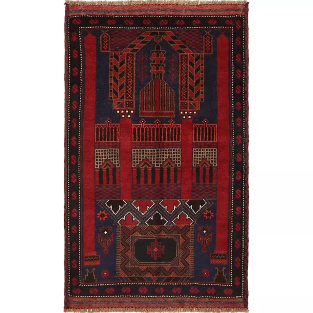 Hand Knotted Afghan Oriental Tribal Prayer Design Wool Rug 2'9x4'5 ft -R19204