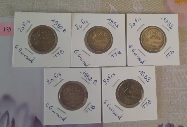 Lot de 5 pièces de 20 Francs G Guiraud