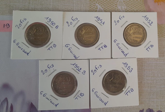 Lot de 5 pièces de 20 Francs G Guiraud