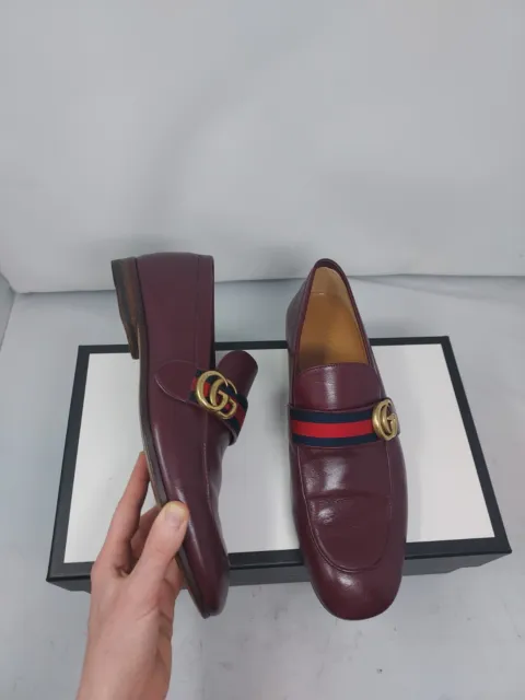 Gucci GG Donnie Web Leather Burgundy MENS Loafers Size UK 8/ US 8.5 MENS