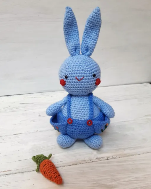 Hand Crochet Blue Rabbit Bunny with Big Pockets  Plush Stuffed Toys Gift Ideas
