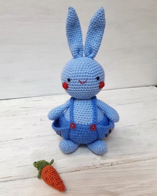 Hand Crochet Blue Rabbit Bunny with Big Pockets  Plush Stuffed Toys Gift Ideas