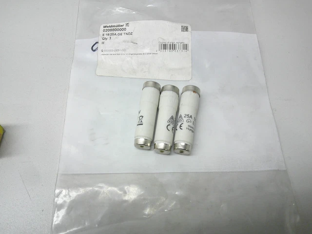 3 Pack Weismuller E 16/25A GE TNDZ Cartridge Ceramic 25A 500V Fuses 3 Pack Weismuller E 16/25A GE TNDZ Cartridge Ceramic 25A 500V Fuses