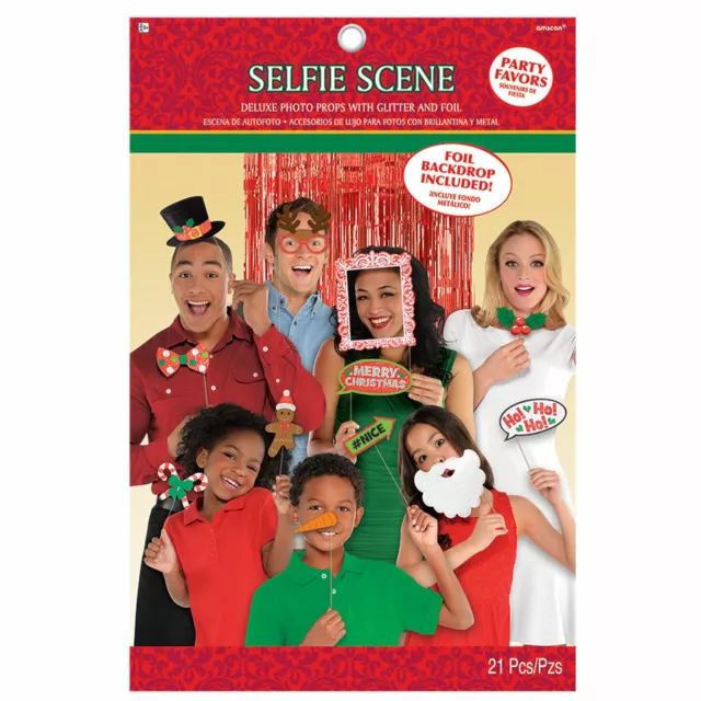 21pc Navidad Selfie Cabina Fotos Props & Fondo Santa Fiesta Kit de Accesorios