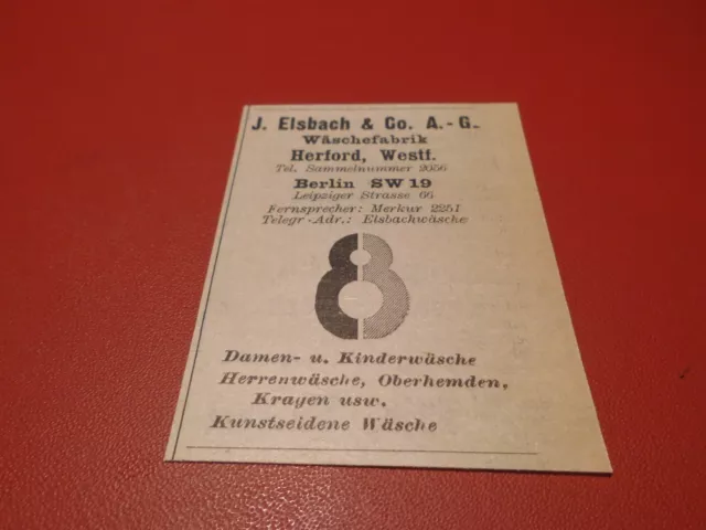 J. Elsbach & Co. AG Herford Berlin , Wäschefabrik   :Werbeanzeige 1929