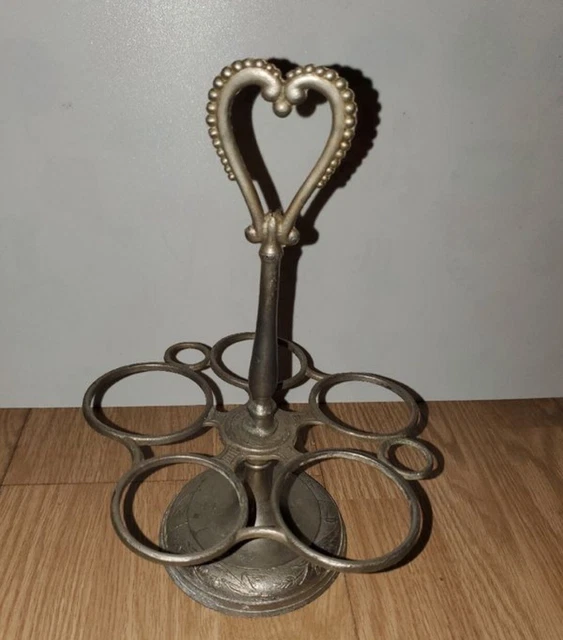 Ancien Serviteur De Table En Verre Vintage - Huilier/vinaigrier Avec Support Argenté
