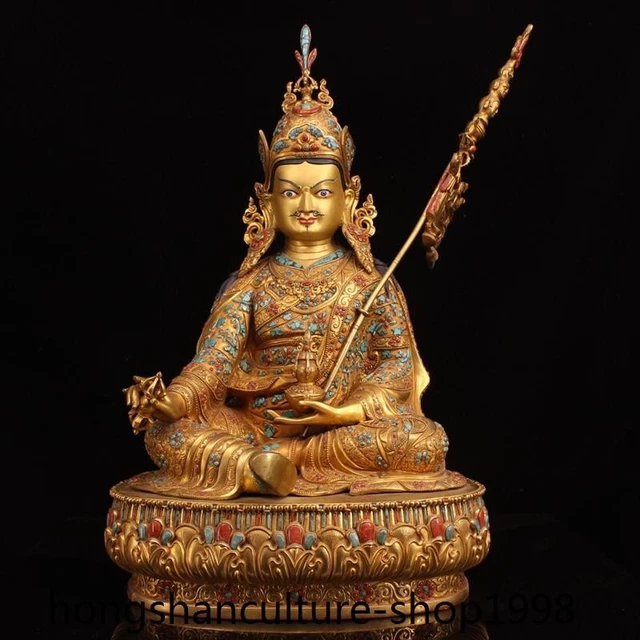 22.4'' Tibet bronze 24k gold gilt gem Padmasambhava Guru Rinpoche Buddha Statue