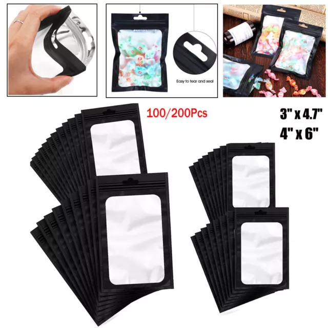 100/200 Pack Smell Proof Black Holographic Mylar Bags Resealable Zip Lock