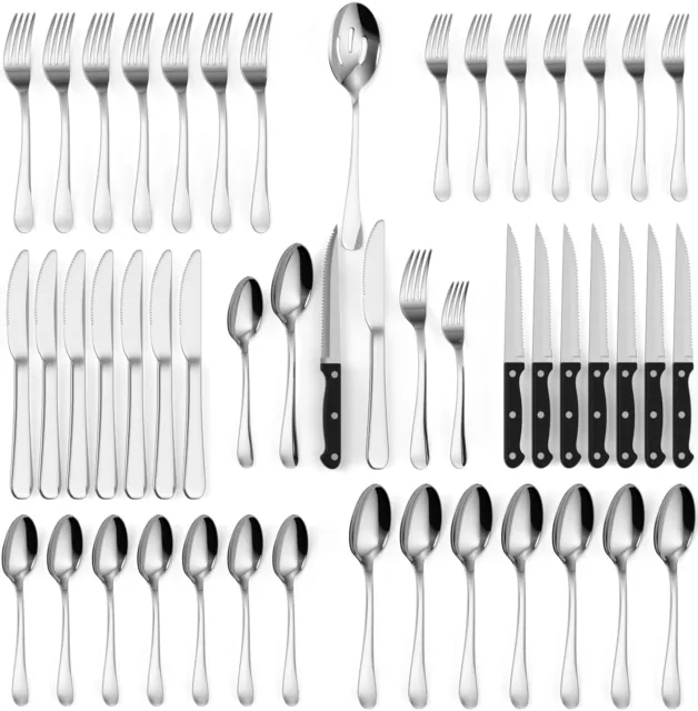 48 PCS Silverware Set Service 8 Stainless Steel Flatware Serving Cutlery Set