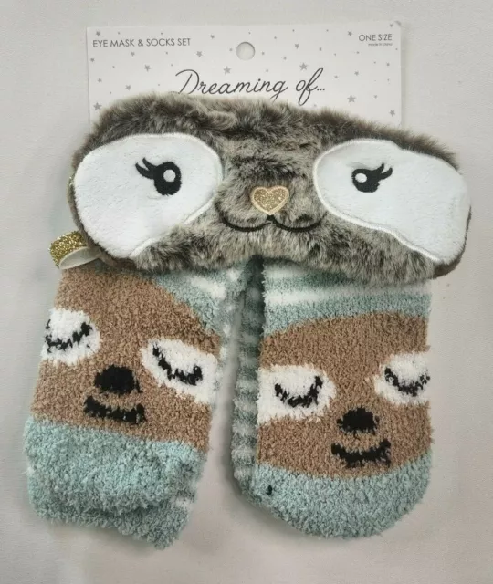 Adorable Dreaming Of.Womens Owl Eye Mask & Socks Set One Size Stocking Stuffer