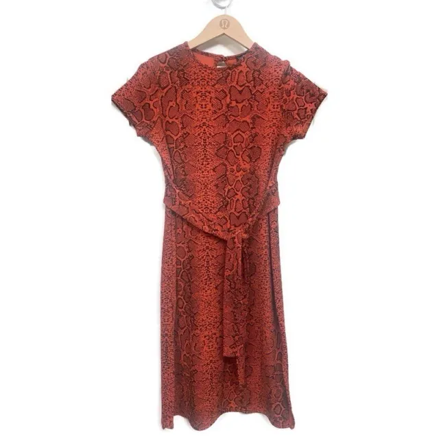 Boohoo Burnt Orange Snakeskin Animal Print Tie Waist Midi Dress