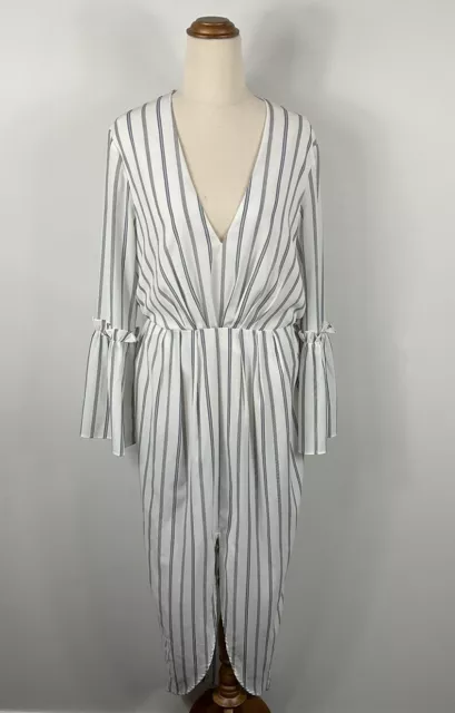 SHEIKE WOMEN S WHITE Blue Stripe How To Love Me Longer Dress Size
