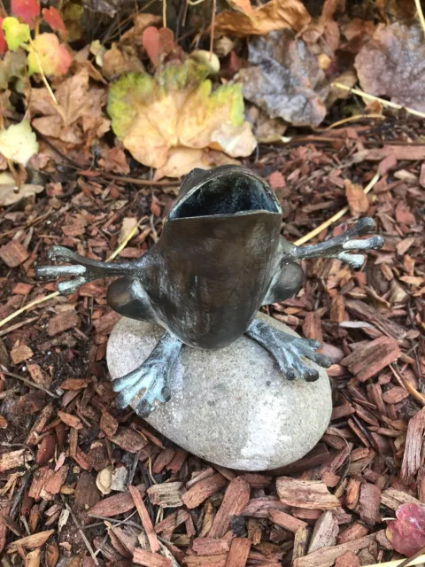 Vintage Brass Frog With Mouth Open Hollow Figurine Patina
